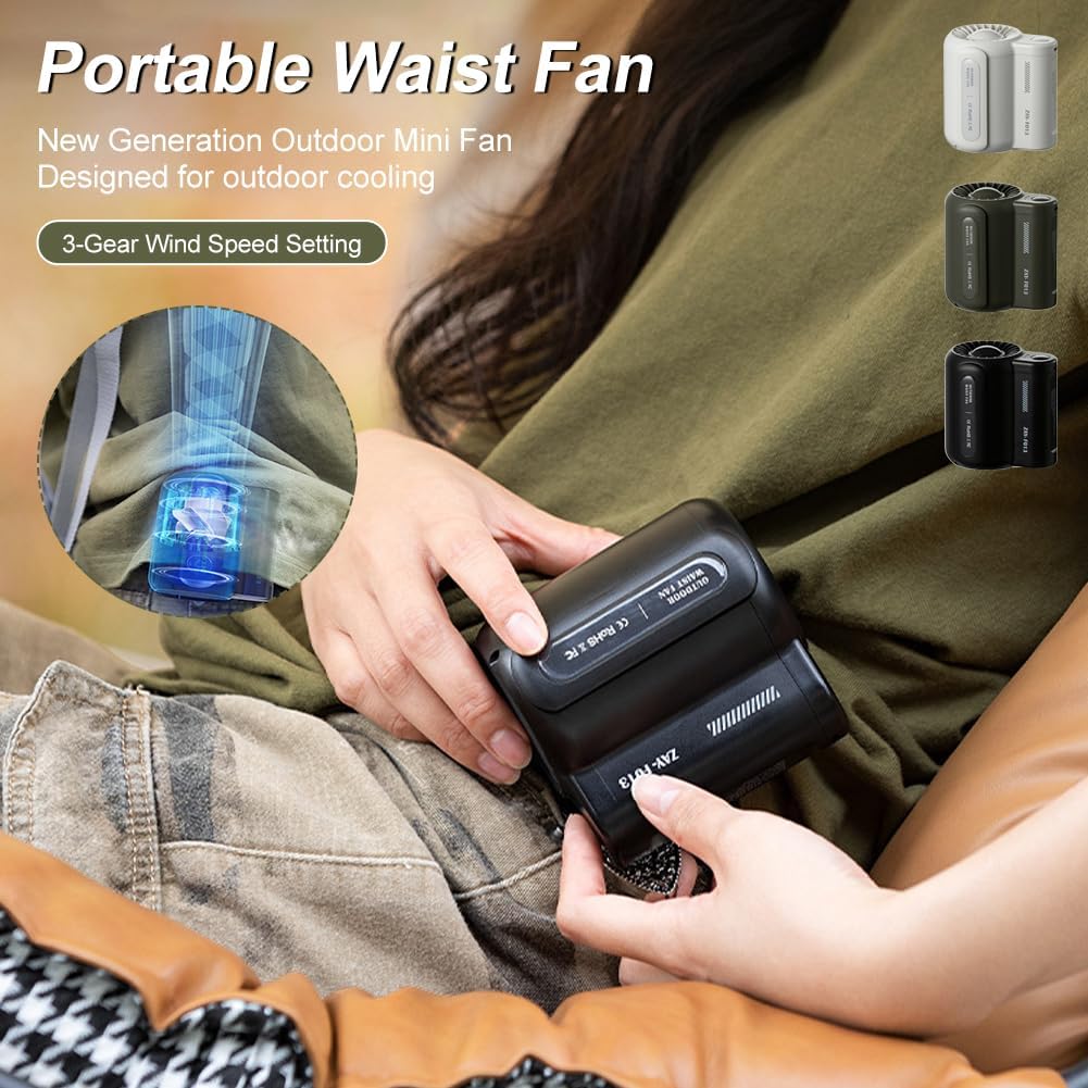 🔥Outdoor Camping Barbecue Essential Artifact🔥Bladeless Waist Mounted Electric Fan