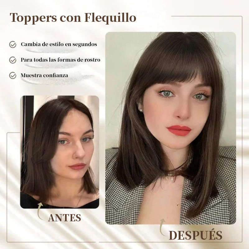 Toppers de Cabello Natural con Flequillo Para Mujer