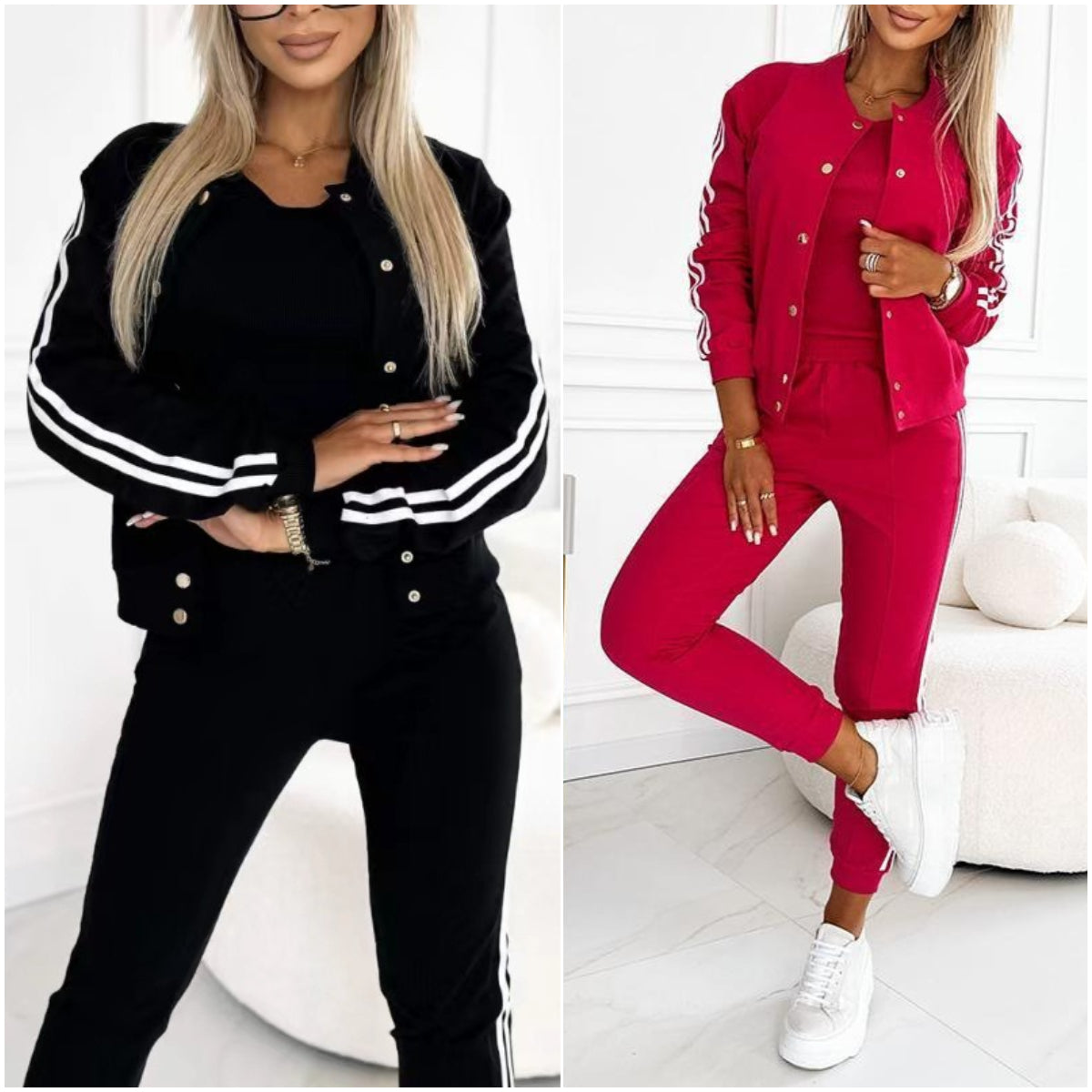 ✨Nuevos productos en oferta ✨Conjunto de tres piezas de chaqueta y pantalón de béisbol para mujer