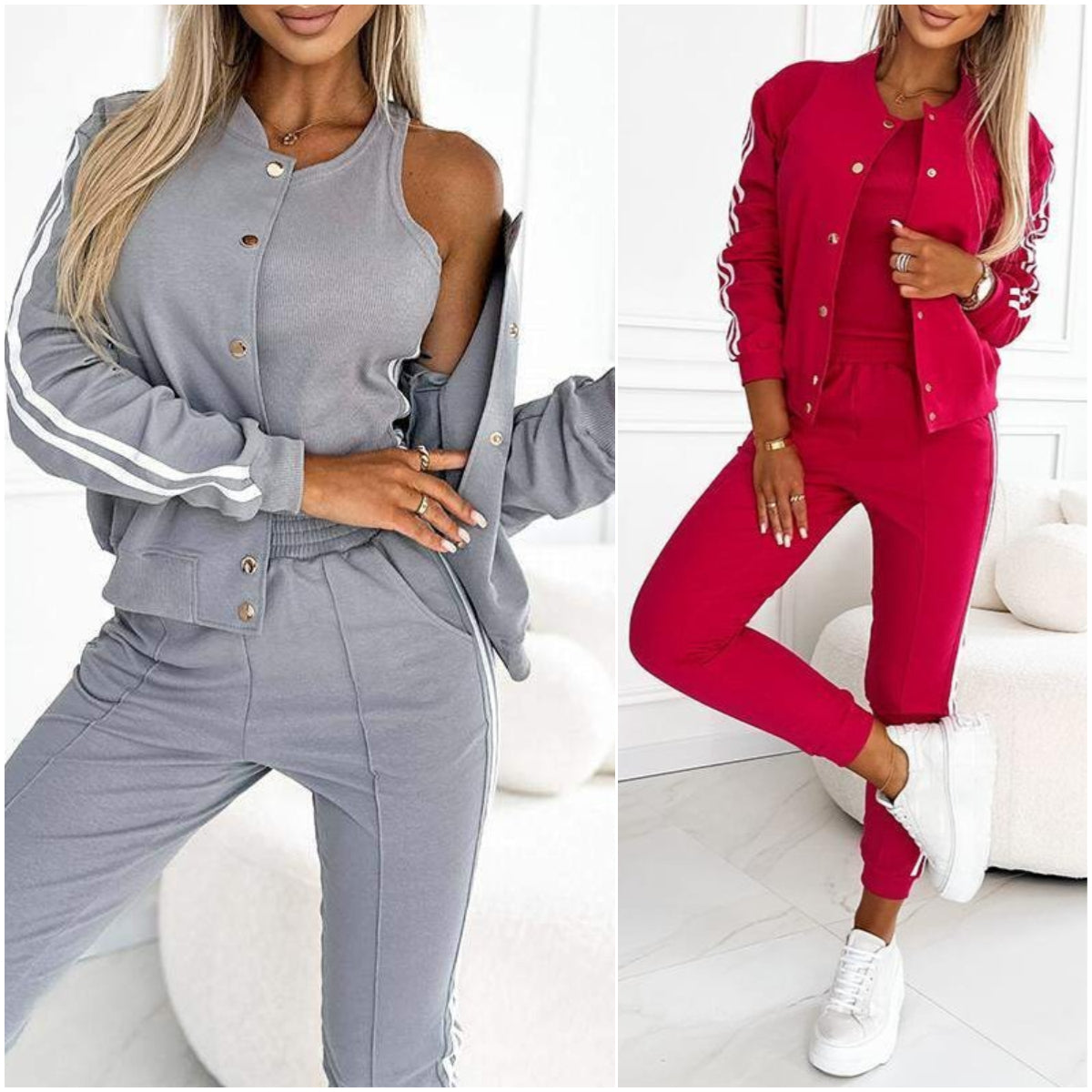 ✨Nuevos productos en oferta ✨Conjunto de tres piezas de chaqueta y pantalón de béisbol para mujer