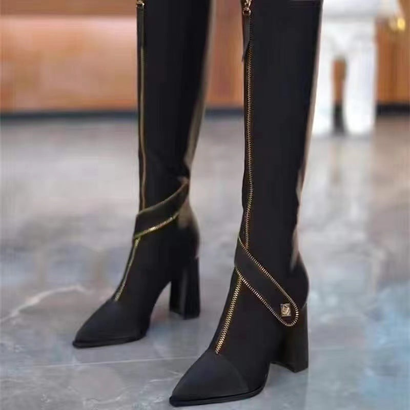 🔥🖤 Año Nuevo Venta: 50% OFF🔥 Puntera Chunky Heel Knee High Boots