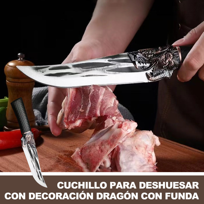 Cuchillo para deshuesar con decoración dragón con funda