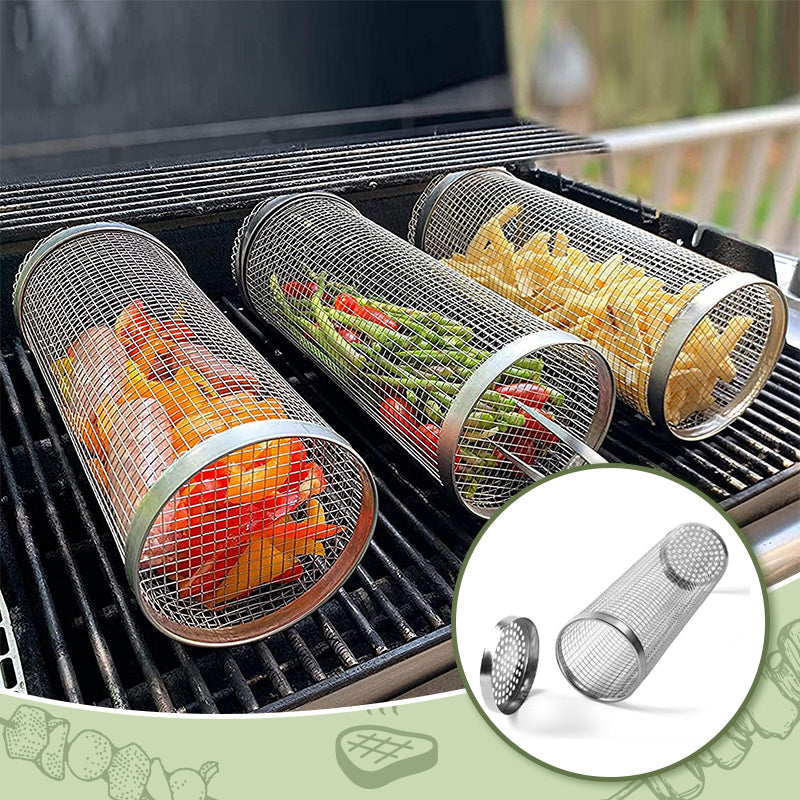 Stainless Steel Rolling Grilling Basket with Stand